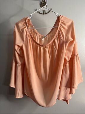 Cato Peach Bell Sleeve Blouse Size Large Peasant Cropped